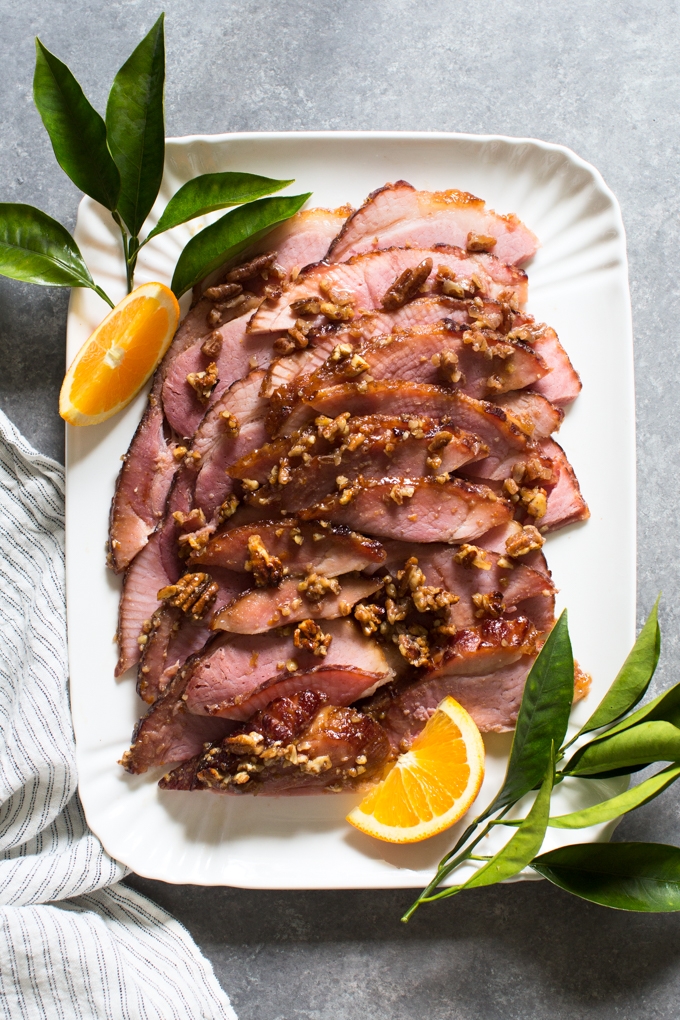 Orange, Bourbon and Pecan Glazed Ham Recipe - Kitchen Konfidence
